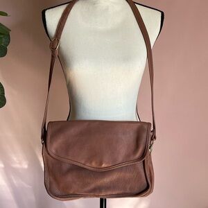 Vintage Letisse Brown Leather Crossbody Flap Bag